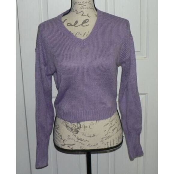 BP. Women's V-Neck Crop Pullover Sweater In Purple Veronica 2XS MSRP $39 - Picture 3 of 7